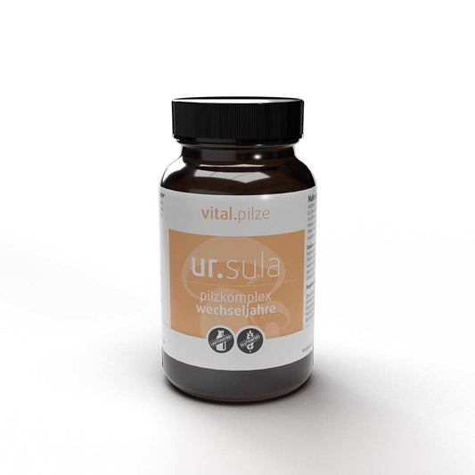 Pilzkomplex Wechseljahre mit Vitamin D, C und B5, Vitalpilzen, Rhabarberwurzel und Salbei.